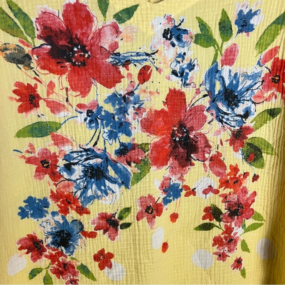 JESS & JANE Cotton Gauze Top XL Short Sleeve Floral Lagenlook Boho Spring Boho - Picture 5 of 10